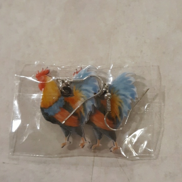 New Double Sided Acrylic Rooster Chicken Earrings - Picture 7 of 8